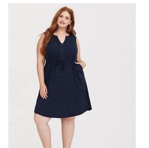 Torrid Navy drawstring challis shirt dress